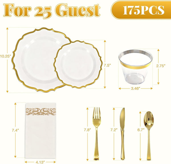 175 Piece Disposable Plastic Plates Dinnerware Set for 25 Guests4