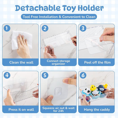Bath Toy Storage Holder, 2 Pack Clear Bathtub Organizer6