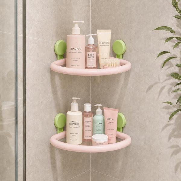Corner Shower Caddy Suction Cup, 2-Pack Suction Cup Shelves,Pink2