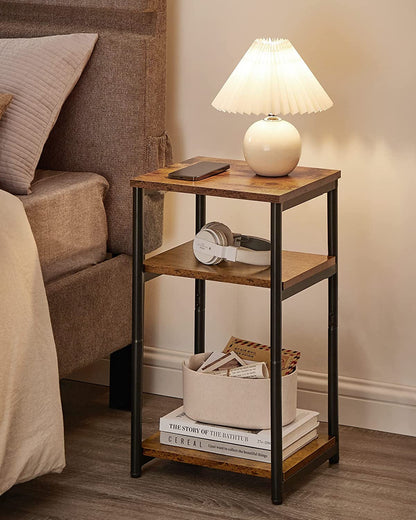 VASAGLE Side Table, Small End Table, Tall Nightstand, Steel Frame | for Living Room, Bedroom, Office, Bathroom, Rustic Brown and Ink Black ULET273B014