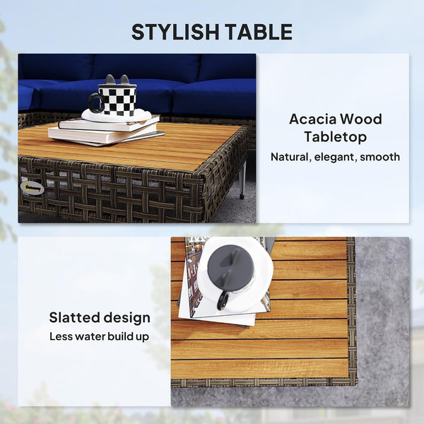 7 Piece Wicker Patio Furniture Set Modular Rattan Brown/Dark Blue7