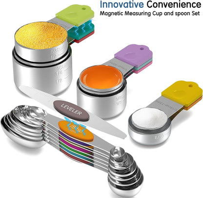Stainless Steel Magnetic Measuring Cups and Spoons Set, 5 Nesting Magnetic Measuring Cup, 7 Magnetic Measuring Spoons, 1 Leveler for Liquid & Dry3