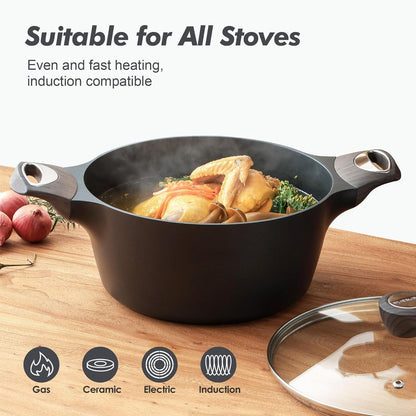 Nonstick Stock Pot with Lid, 2.6/4.5/6.6/8.5/11 QT Soup Pot Casserole Pot, Healthy Pasta Pot, Large Deep Cooking Pot, Big Sauce Pot Stew Pot, Induction Compatible, PFOA PFOS APEO Free, Black5