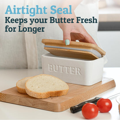 Prioritychef Extra Large Butter Dish with Lid for Countertop, Ceramic Butter Container with Airtight Cover, Butter Keeper for Counter or Fridge, Butter Holder Storage, White2