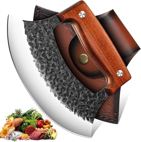 Hand Forged Ulu Knife - Mezzaluna Rocker Knife - Pizza Cutter1