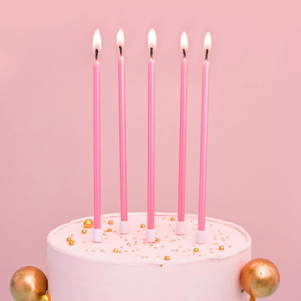 Pink Long Thin Metallic Birthday Candles, Cake Candles, Birthday Parties, Wedding Decorations, Party Candles2