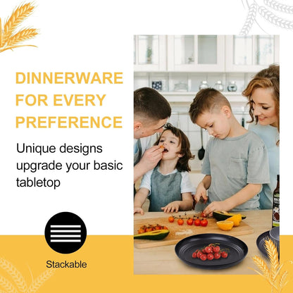 Wheat Straw Dinnerware Sets, 16PCS Plastic Dinnerware Set for 4, Wheat Straw Plates and Bowls Sets, Unbreakable Dinnerware Plastic Microwave Safe Dishes Set for Kitchen&Camping5