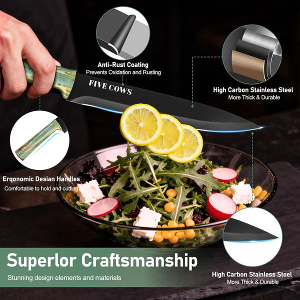 16-Piece Kitchen Knife Block Set with Cutting Board - German Stainless Steel Knives, Built-In Sharpener, Dishwasher Safe, Anti-Slip Handle - All-In-One Cutlery Set for Home/Kitchen (Cyan)4