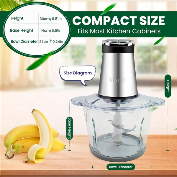 800W 2-12Cup Food Chopper LED Timer 3-Tier 6 Blades | Duo-Bowl with LED Countdown, 6-Edge Stainless Tier-Cutter. Handles Roasts, Root Veg, Nuts – Bulk Family Prep Made Easy.2