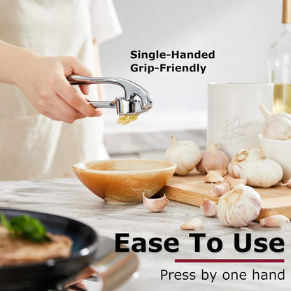 High Effective Garlic Press with Studs, Heavy Duty Garlic Mincer, Easy to Squeeze and Clean, Rust Proof, Ginger Crusher- Imperial Silver4