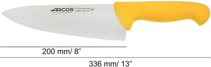 Chef Knife 8 Inch Nitrum Stainless Steel and 200 Mm Blade. Professional Multipurpose Cooking Knife. Ergonomic Polypropylene Handle. Series 2900. Color Yellow2