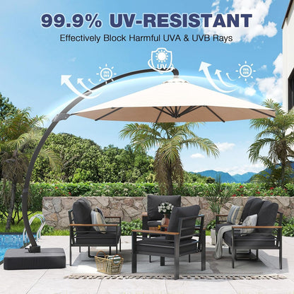 Aluminum Patio Furniture Set with Umbrella 7 Seats, Oversized Outdoor Sectional with Washable Thick Cushions, Coffee Table, Patio Conversation Sets for Porch, Balcony, Deck2