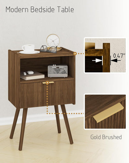 Nightstand,Modern Bedside Table with Storage Drawer and Open Wood Shelf, for Living Room, Bedroom and Small Spaces, Accent Night Stand with Solid Wood Legs, Easy Assembly,Walnut Brown6