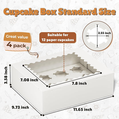 4 Pack White Cupcake Boxes, Hold 12 Count Cupcake, Cupcake Carriers2