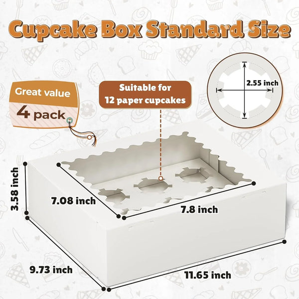 4 Pack White Cupcake Boxes, Hold 12 Count Cupcake, Cupcake Carriers2