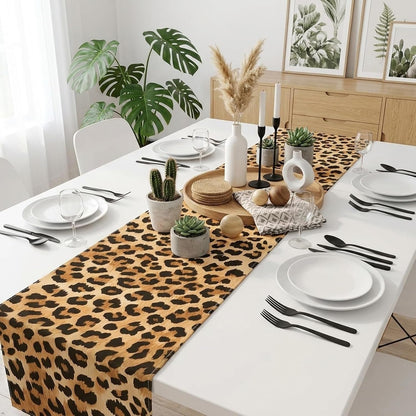 Leopard Print Table Runner 48X13 Inch, Washable Linen‑Texture Dining Decor4