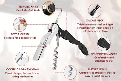 Professional Waiter Corkscrew Wine Openers Set (4 Pcs),Upgraded with Heavy Duty Stainless Steel Hinges Wine Key for Restaurant Waiters, Sommelier, Bartenders2