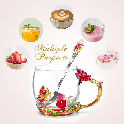 Tea Cup Glass Coffee Enamels Mug Gifts for Mom Women Christmas Birthday | Valentines Day for Her Girlfriend Wife,Mothers Day Gifts from Daughter Son,Heat & Cold Resistant,Shatterproof8