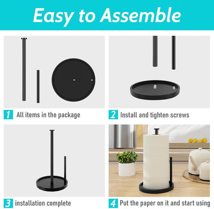 Paper Towel Holder Countertop, Standing Paper Roll Holder with anti Slip Weighted Base, Stainless Steel Freestanding Paper Towel Holder for Kitchen, Black9