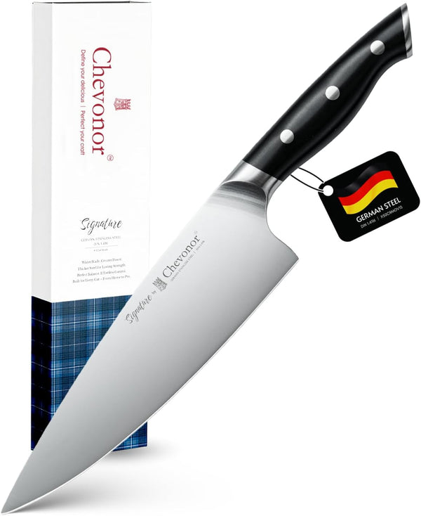 8 Inch Professional Chef Knife, 2.16" Extra Wide Blade German Steel DIN 1.4116, 3Mm Thick Ultra Sharp Kitchen Knife with Full Tang Handle & Gift Box ｜Signature1
