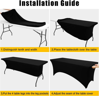 2 Pack Spandex Table Cloth 6FT, Elastic Fitted Black Tablecloth | Washable Stretch Rectangle Tablecloths, Wrinkle Free Table Cover for Outdoor, Wedding, Banquet & Parties (72Lx30Wx30H Inch)5