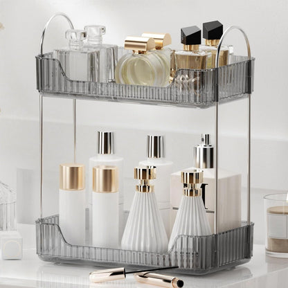Bathroom Organizer Countertop, Makeup Storage, Skincare Cosmetic Tray Shelf, Perfume Holder Rack for Vanity Counter, Large Capacity, Easy to Install, Clean, 2 Tiers, Smoky Gray1