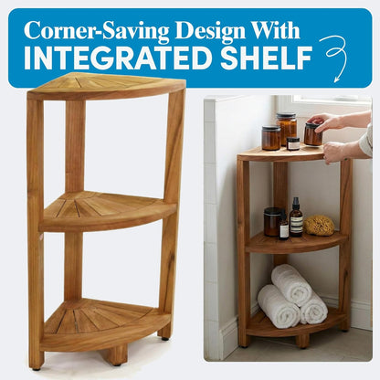 Kai-Petite 12" Teak Corner Shelf Stand, 3 Tier Shower Stand4