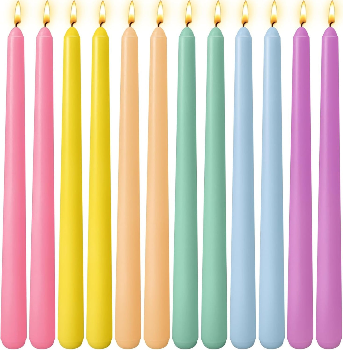 12-pack-10-inch-multi-color-taper-candle-set-for-holiday-dinner-party-unscented-long-candlesticks-dripless-and-smokeless-7-8-hours-burn
