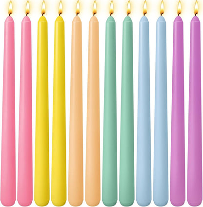 12 Pack 10 Inch Multi-Color Taper Candle Set for Holiday Dinner Party, Unscented Long Candlesticks, Dripless and Smokeless, 7-8 Hours Burn1