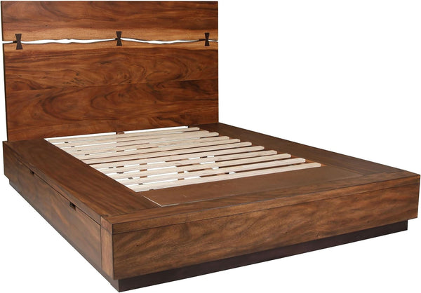 Coaster Home Furnishings – Winslow – Wood – Queen Platform Storage Bed with Tall Headboard, 4 Concealed Compartments, and Bow Tie Inlays – Bedroom – Smokey Walnut and Coffee Bean - 223250SQ1