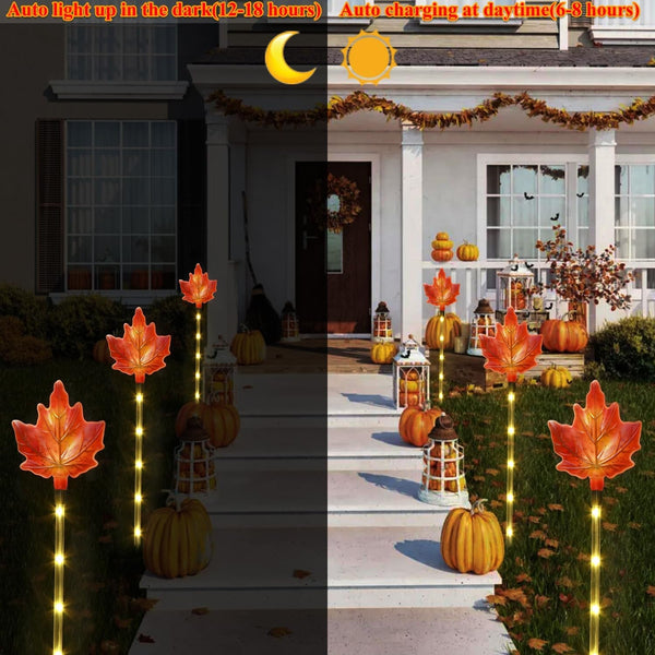 Fall Decor Solar Pathway Lights Outdoor Thanksgiving Decorations, 6 Pack Fall Leaves Solar Thanksgiving Maple Leaf Garden Stake Lights for outside Patio Yard Wedding Party Autumn Decor4