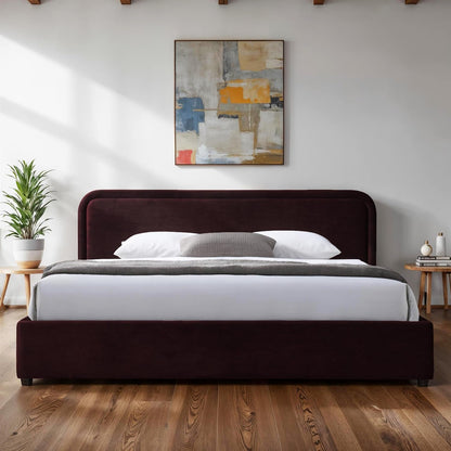 Chloe Upholstered Platform King Bed in Burgundy Fabric1