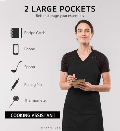 Apron for Men Women, Adjustable Cooking Kitchen Apron with 2 Pockets | Machine Washable, Firm Stitching, Stain Resistance, Long Tie Straps, 2 Pockets, Versatility, Unisex Use, Gift, BBQ4