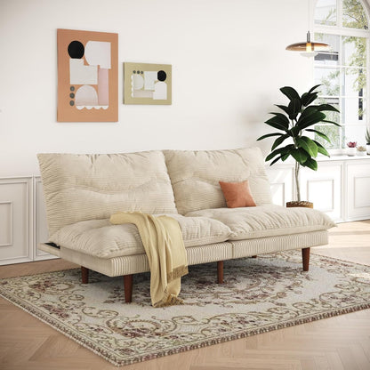 Futon Sofa Bed, 69'' Futon Couch with Adjustable Backrest, Folding Sleeper Recliner, Corduroy Convertible Sleeper Sofa Bed for Apartment, Living Room, Office, Beige1
