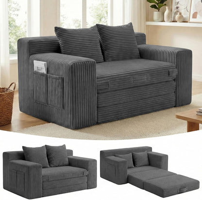 Boneless Couch,Boneless Loveseat Sleeper Sofa Bed – 3-In-1 Convertible Couch Bed with Side Pockets & Handle,Pull Out Corduroy Futon for Small Space,Living Room & Bedroom,2 Pillows Included,No Assembly1
