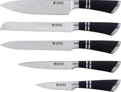 Maison Professional Chef Knife and Block Set, 5X Premium Steel Kitchen Knives and Wooden Block, 5 Piece, Ash5
