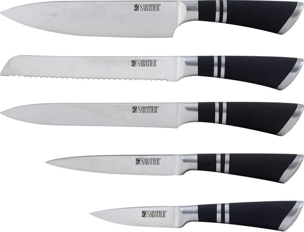 Maison Professional Chef Knife and Block Set, 5X Premium Steel Kitchen Knives and Wooden Block, 5 Piece, Ash5