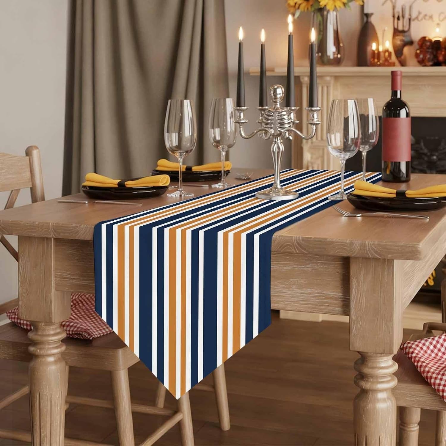 orange-navy-blue-striped-table-runner-linen-burlap-table-runner-72-inches-long-gradient-horizontal-lines-dresser-scarves-for-kitchen-island-coffee-dining-room-party-wedding-holiday-decor-13x72