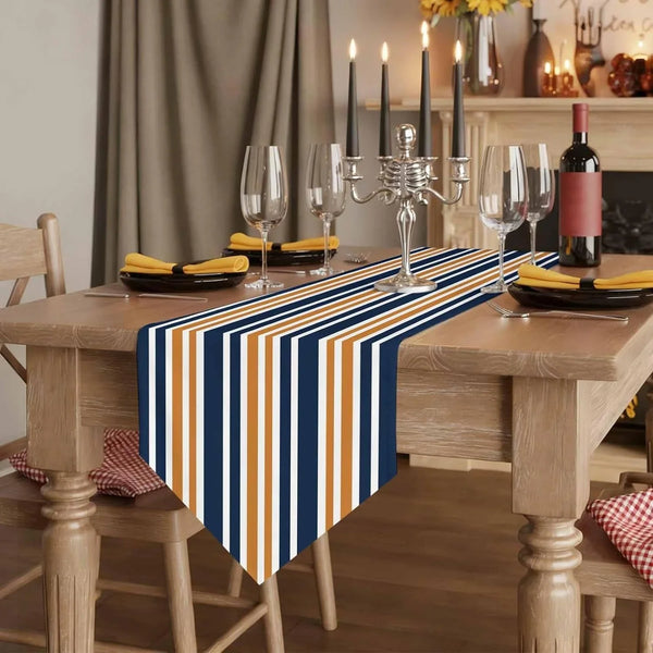Orange Navy Blue Striped Table Runner Linen Burlap Table Runner 72 Inches Long Gradient Horizontal Lines Dresser Scarves for Kitchen Island Coffee Dining Room Party Wedding Holiday Decor 13"X72"2
