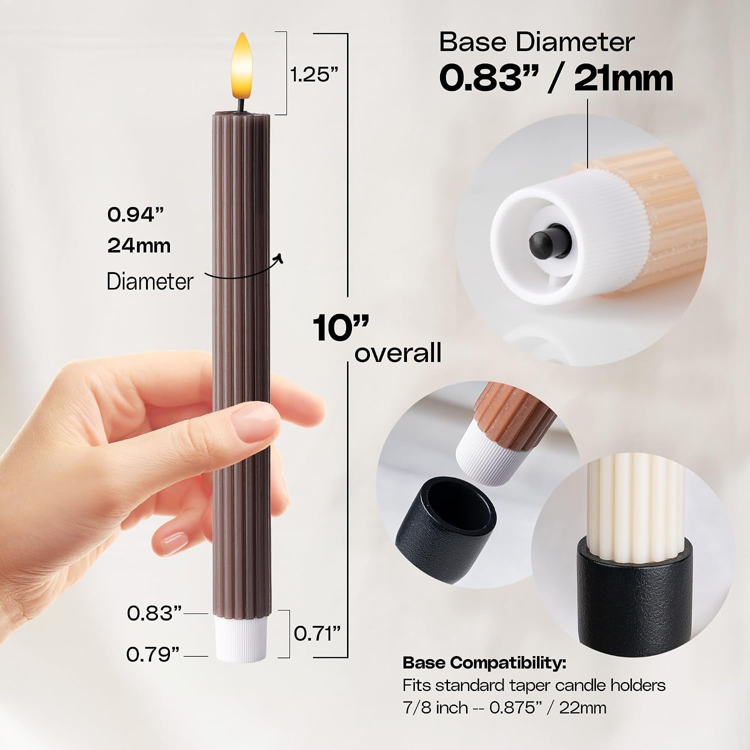 mocha-brown-coordinated-chocolatey-4-pack-10-real-wax-led-flameless-fluted-ribbed-grooved-taper-candles-remote-timer-memory-on-off-button-dimmable-battery-operated-menorah-wedding