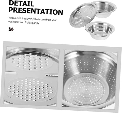 3Pcs Stainless Steel Vegetable Peeler Grater Set Multi Function Draining Slicer Tools for Fruits Vegetables Kitchenware with Two and Patterns Silver7