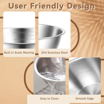 12Pcs Stainless Steel Mixing Bowls with Graduations for Kitchen Home5