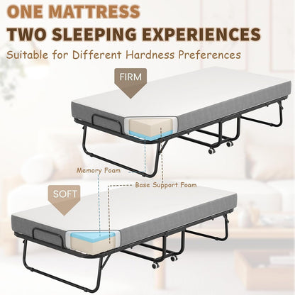 75" X 38" Folding Bed with Mattress for Adults, Portable Foldable Rollaway Bed with Memory Foam Mattress & Super Strong Frame, Convenient Roll Away Bed for Storage5