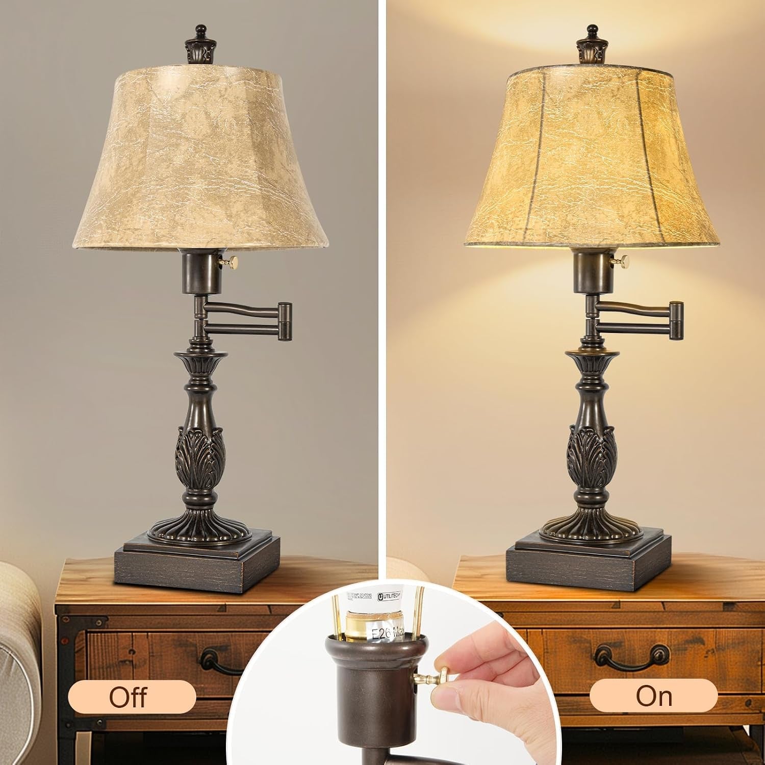 swing-arm-table-lamp-set-of-2-with-usb-ports-for-living-room-traditional-350-adjustable-arm-23-5-tall-nightstand-lamp-brown-finish-faux-leather-shade-decor-for-bedroom-office