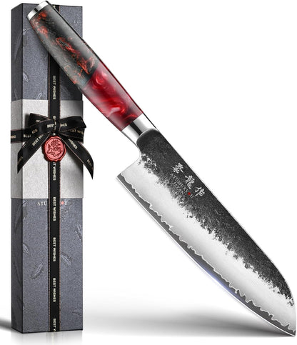 7'' Japanese Santoku Chef Knife, Black Forged 3-Layer VG10 Steel Core1