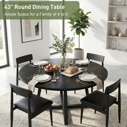 round Dining Table for 4-6 with Storage Shelf, Kitchen & Dining Room Circle Pedestal Table, Heavy Duty Metal Frame & Wood Top3