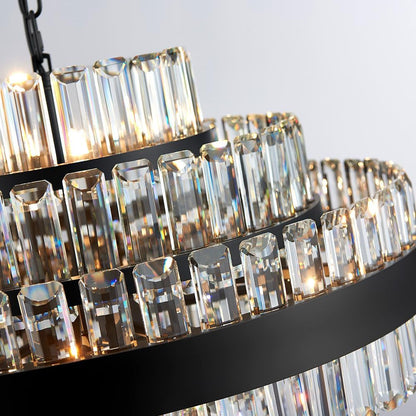 Black Modern round Crystal Chandelier, 12-Lights Luxury Chandeliers Modern 3-Tiers K9 Crystal Chandelier Pendant, Light Fixture G9 Lights for Dining Living Room Kitchen Dia 23 Inch3