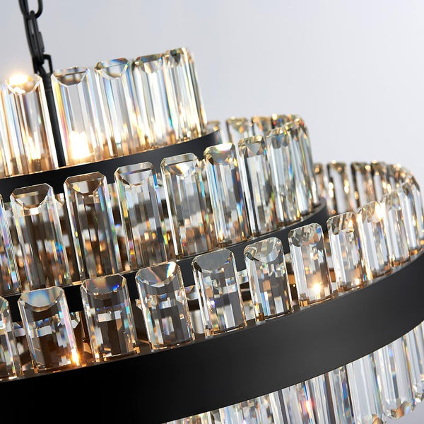 Black Modern round Crystal Chandelier, 12-Lights Luxury Chandeliers Modern 3-Tiers K9 Crystal Chandelier Pendant, Light Fixture G9 Lights for Dining Living Room Kitchen Dia 23 Inch3