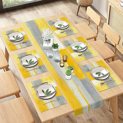 Table Runner and Placemats Set of 6, Abstract Yellow5