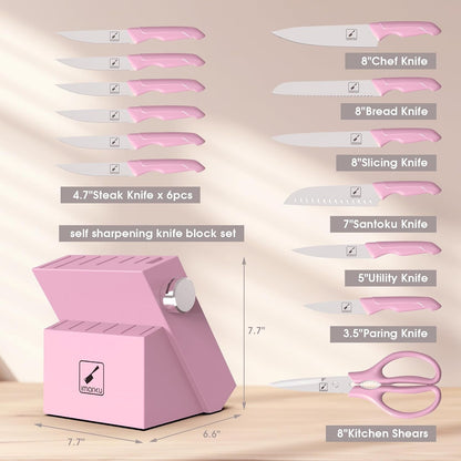 14-Piece Kitchen Knife Set, High-Carbon Stainless Steel,Pink3